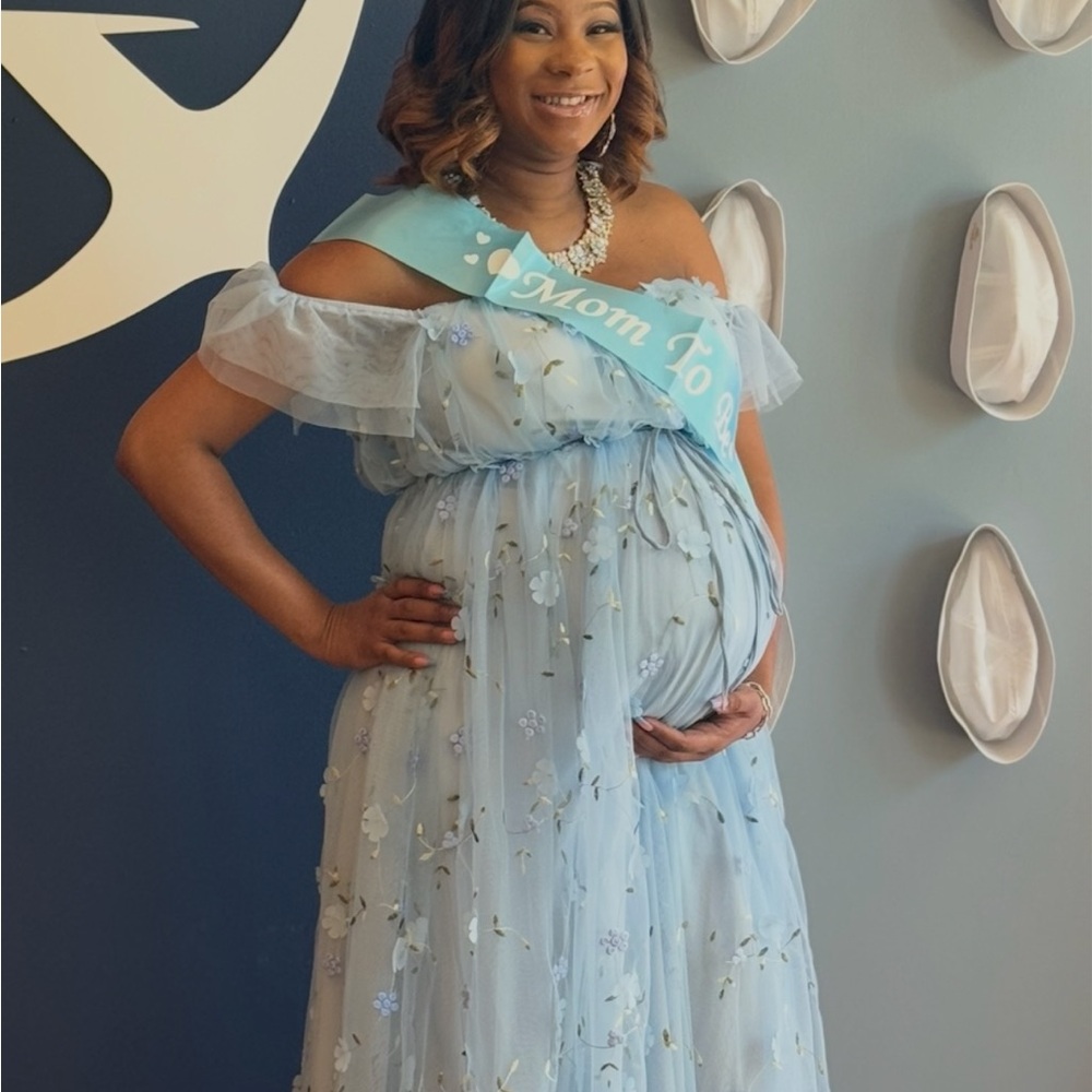Elegant Light Blue Floral Maternity Dress